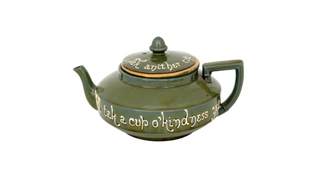 Green mottoware teapot
